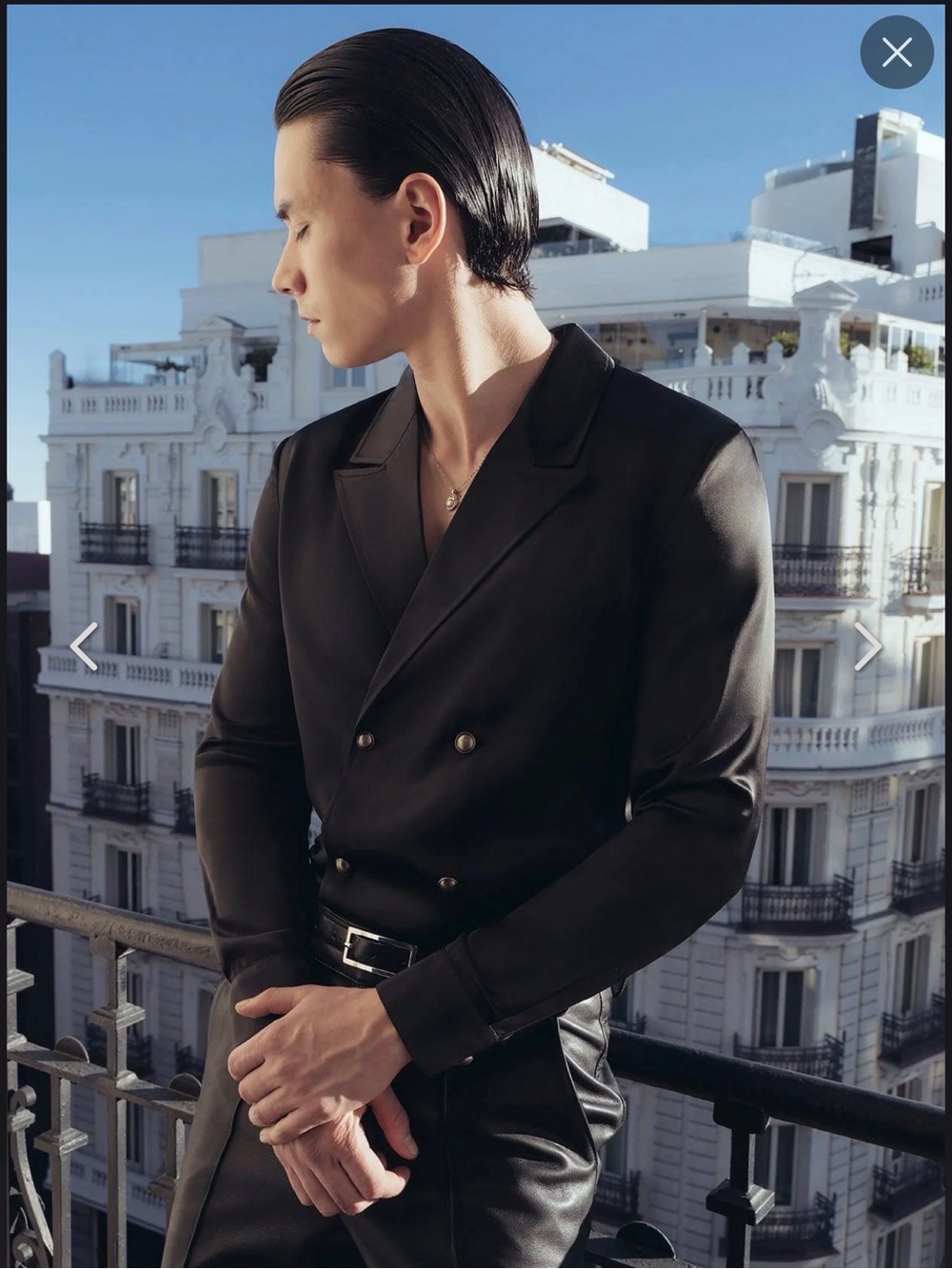Black Satin Double-Breasted Dress Shirt